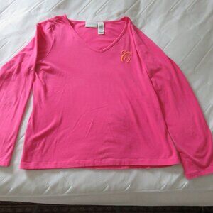 Pink Long Sleeved Casual Top Embroidered with a Script "C"